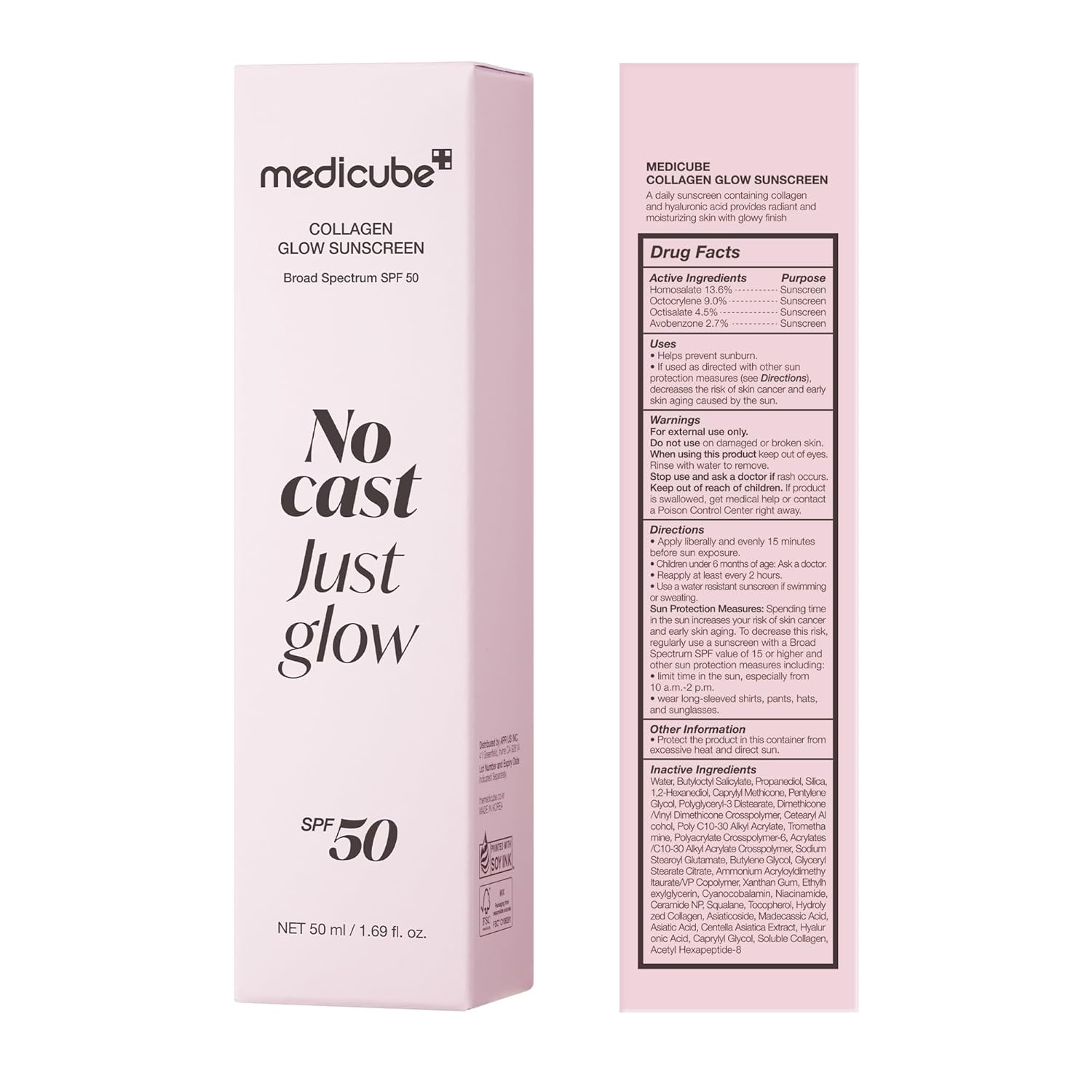 Medicube No Cast Just Glow Collagen Sunscreen SPF 50 | Korean Face Sunscreen